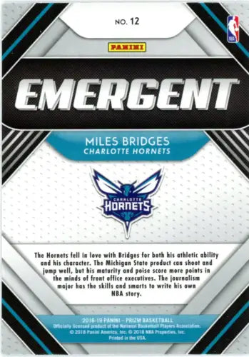 Miles Bridges 2018-19 Panini Prizm Emergent NBA card for Charlotte Hornets collectors