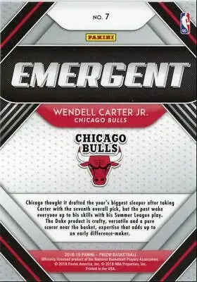 Basketball trading card of Panini Prizm Emergent Wendell Carter Jr. Chicago Bulls #7