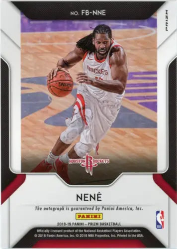 Nene basketball card from 2018-19 Panini Prizm Fast Break Autographs Houston Rockets