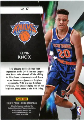 Kevin Knox 2018-19 Panini Prizm Freshman Phenoms basketball card from the New York Knicks