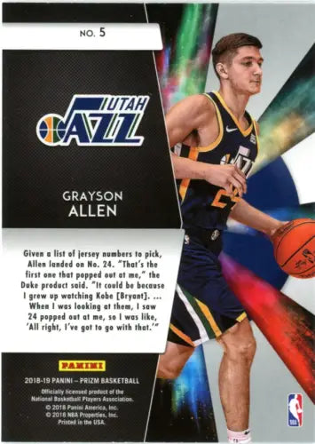 Grayson Allen basketball card from 2018-19 Panini Prizm Freshman Phenoms NBA collection