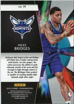 Miles Bridges 2018-19 Panini Prizm Freshman Phenoms basketball card featuring Charlotte Hornets