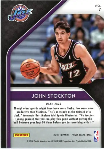 John Stockton basketball card from 2018-19 Panini Prizm Hall Monitors #7 Utah Jazz