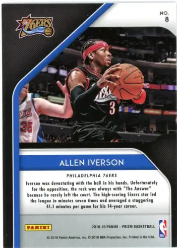 Allen Iverson basketball card from 2018-19 Panini Prizm Hall Monitors NBA collection