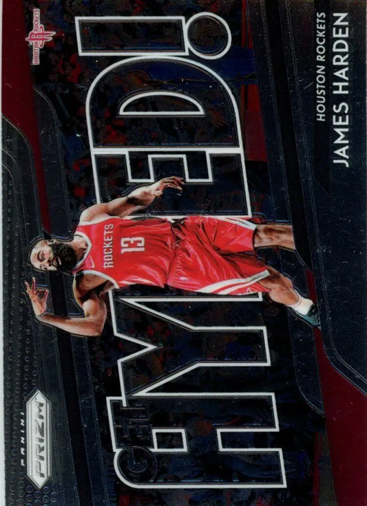 James Harden basketball card from 2018-19 Panini Prizm Get Hyped Insert Houston Rockets