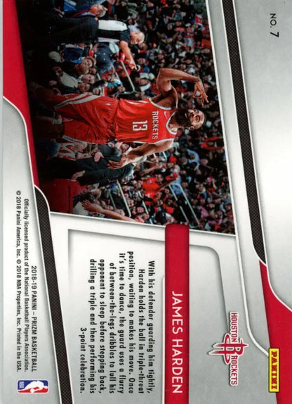 James Harden basketball card from 2018-19 Panini Prizm Get Hyped Insert Houston Rockets