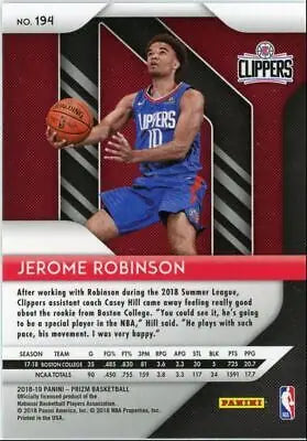 2018-19 Panini Prizm Jerome Robinson Rookie Card Los Angeles Clippers #194