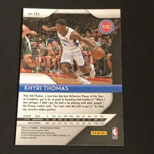 Khyri Thomas 2018-19 Panini Prizm Rookie Basketball Card #122 Detroit Pistons