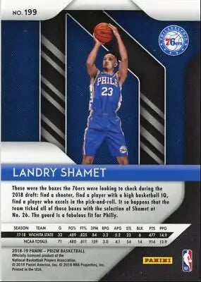 Landry Shamet basketball card from 2018-19 Panini Prizm, Philadelphia 76ers #199