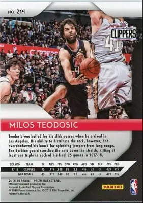 Basketball trading card of Milos Teodosic from Panini Prizm Los Angeles Clippers