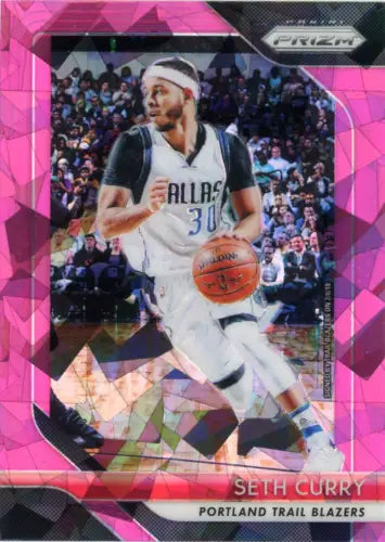 Seth Curry 2018-19 Panini Prizm Pink Ice basketball card featuring Portland Trail Blazers