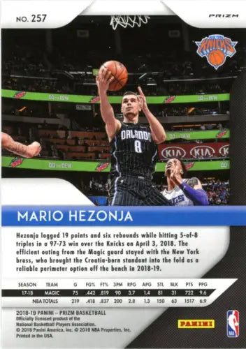 2018-19 Panini Prizm Pink Ice Mario Hezonja New York Knicks NBA Card for collectors