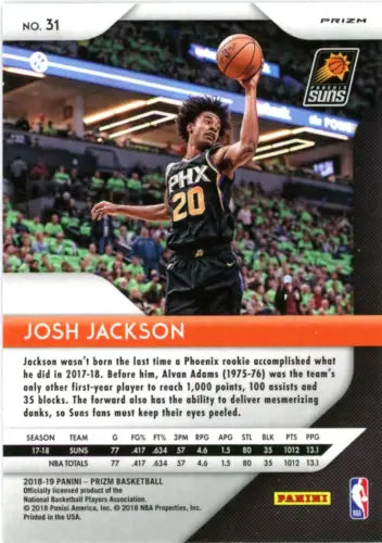 Josh Jackson 2018-19 Panini Prizm Pink Ice #31 Phoenix Suns Basketball Card NM-MT