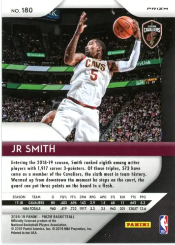 JR Smith 2018-19 Panini Prizm Prizms Green basketball card from Cleveland Cavaliers