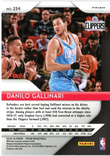 Danilo Gallinari basketball card from 2018-19 Panini Prizm Prizms Green LA Clippers