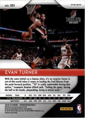 Evan Turner basketball card from 2018-19 Panini Prizm Red White and Blue collection