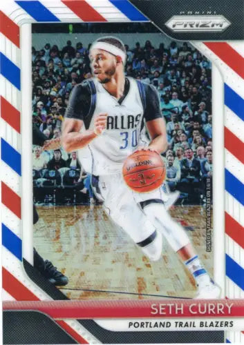 Seth Curry 2018-19 Panini Prizm Red White and Blue Trail Blazers basketball card