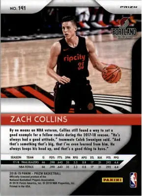 2018-19 Panini Prizm Red White and Blue Zach Collins Trail Blazers Trading Card