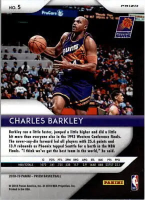 Charles Barkley basketball card from 2018-19 Panini Prizm Red White and Blue set