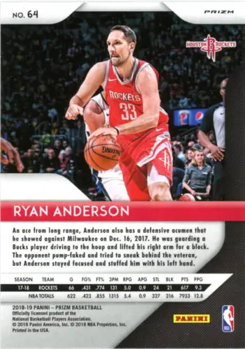 Ryan Anderson basketball card from 2018-19 Panini Prizm Red White and Blue collection