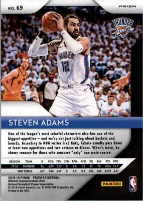 Basketball trading card featuring Steven Adams from 2018-19 Panini Prizm Red White and Blue