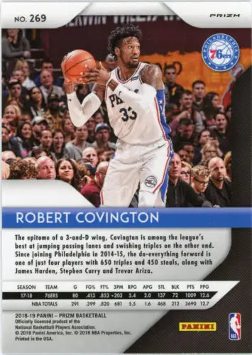 Robert Covington basketball card from 2018-19 Panini Prizm Ruby Wave Philadelphia 76ers