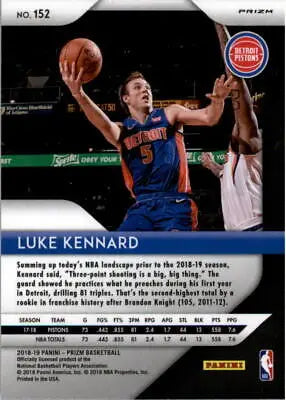 Luke Kennard 2018-19 Panini Prizm Silver card featuring Detroit Pistons in NM-MT condition