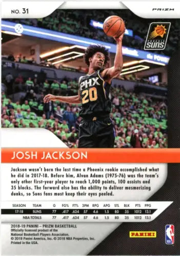 2018-19 Panini Prizm Silver Josh Jackson Phoenix Suns NBA Basketball card NM-MT