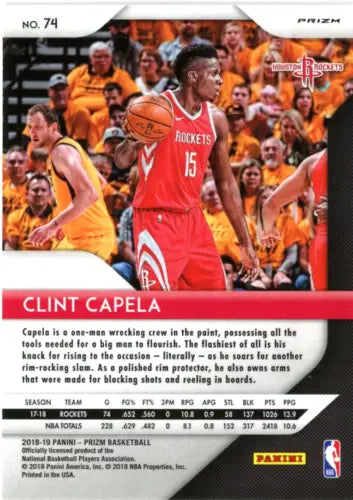 Clint Capela 2018-19 Panini Prizm Silver Card Houston Rockets NBA Basketball NM-MT