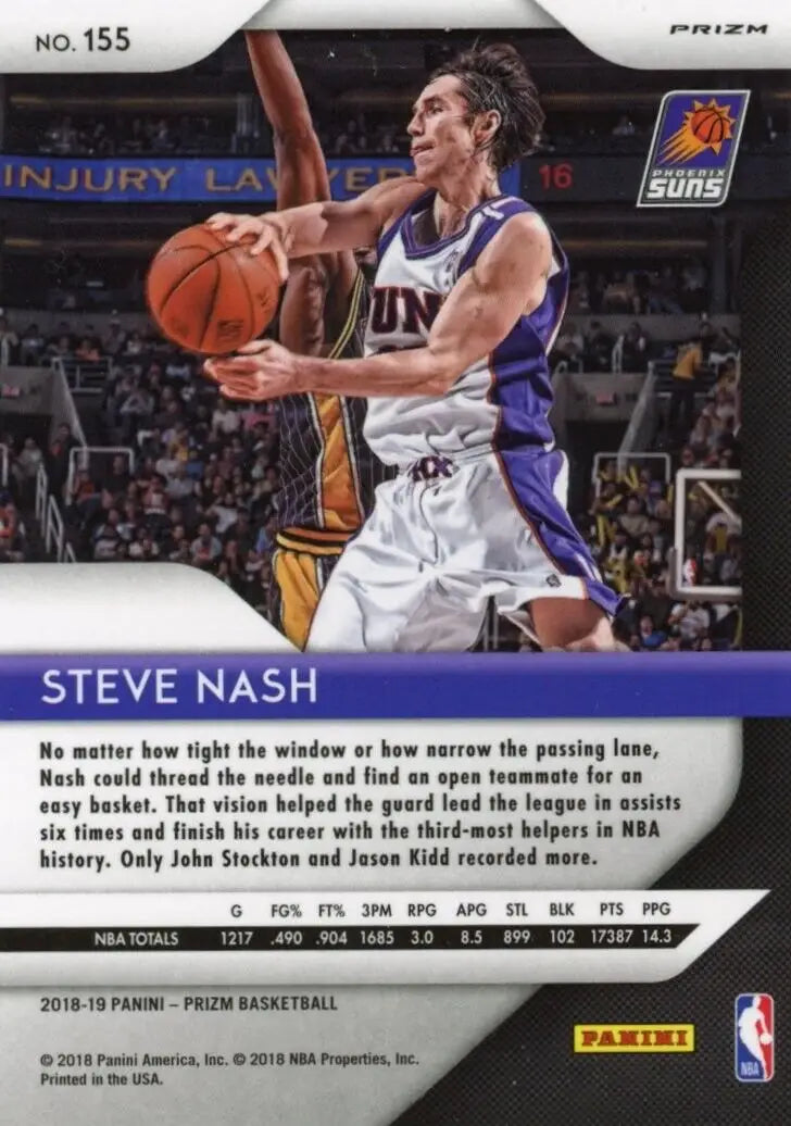 2018-19 Panini Prizm Steve Nash Silver Basketball card featuring Phoenix Suns #155