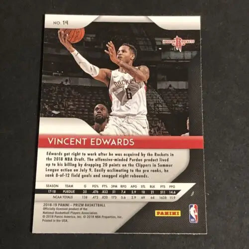 Vincent Edwards Rookie card from 2018-19 Panini Prizm Houston Rockets #14