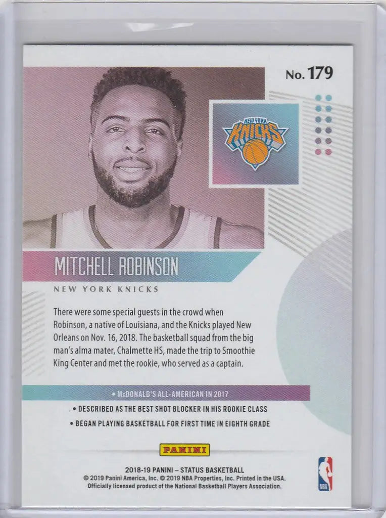 Basketball trading card of Mitchell Robinson from Panini Status New York Knicks