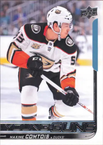 Hockey player in Anaheim Ducks jersey, 2018-19 Upper Deck Max Comtois Young Guns Rookie