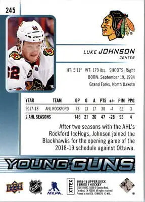 2018-19 Upper Deck Luke Johnson Young Guns Rookie Hockey Card Chicago Blackhawks NM-MT