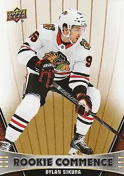 Dylan Sikura rookie hockey card from 2018-19 Upper Deck Rookie Commence Chicago Blackhawks