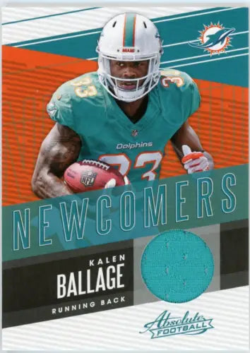 Kalen Ballage football card from 2018 Absolute Newcomers Jerseys Miami Dolphins