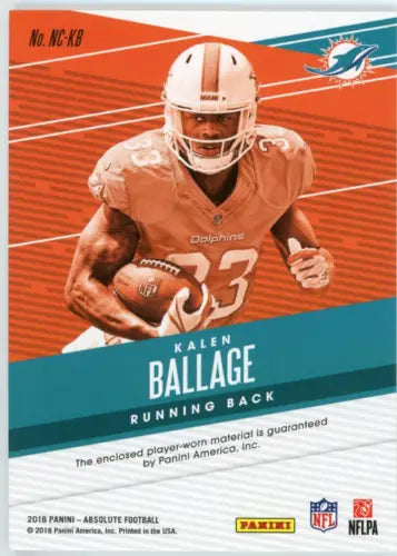 Kalen Ballage football card from 2018 Absolute Newcomers Jerseys Miami Dolphins NFL