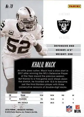 Khalil Mack Oakland Raiders NFL Football Card 2018 Absolute #79 NM-MT