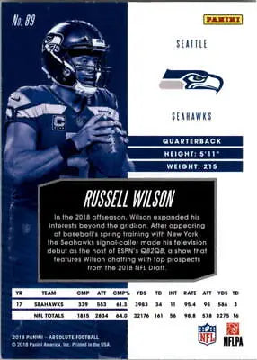 Russell Wilson Seattle Seahawks 2018 Absolute #89 NFL Football Card NM-MT