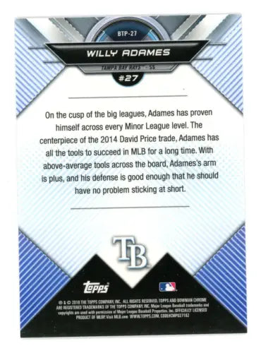 Willy Adames 2018 Bowman Chrome Scouts Top 100 baseball card Tampa Bay Rays NM-MT