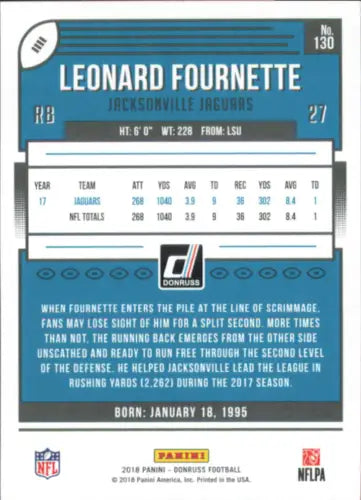 Leonard Fournette Jacksonville Jaguars football card from 2018 Donruss collection