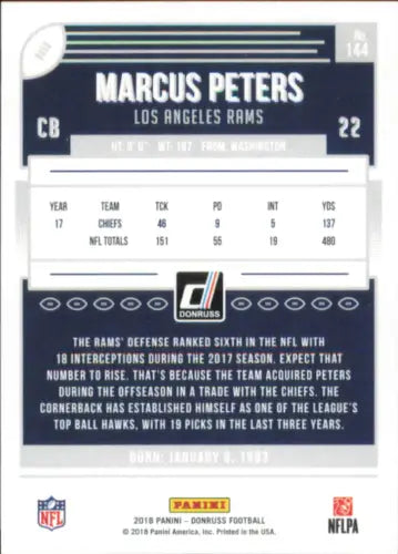 2018 Donruss #144 Marcus Peters Los Angeles Rams NFL Football Card NM-MT for collectors