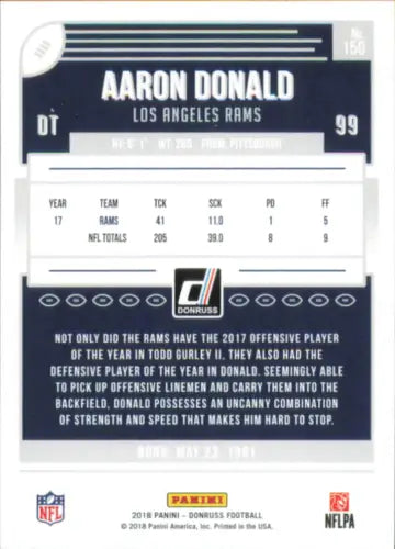 Aaron Donald 2018 Donruss #150 Los Angeles Rams NFL football card NM-MT