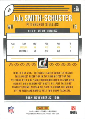 JuJu Smith-Schuster 2018 Donruss NFL Football Card for Pittsburgh Steelers fans