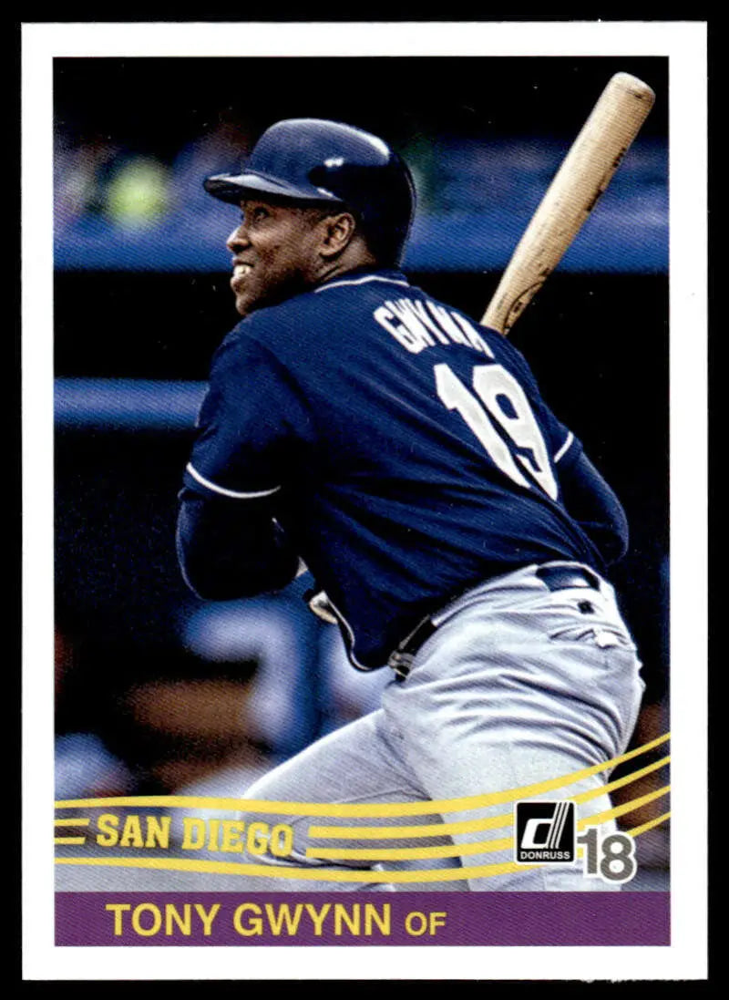 Baseball card of Tony Gwynn in navy uniform for San Diego Padres collectible