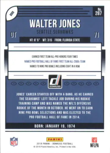 Walter Jones Seattle Seahawks NFL football card from 2018 Donruss #287 in NM-MT condition