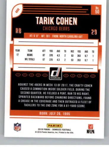 Tarik Cohen 2018 Donruss #50 football card with original gloss from Simply Sandoval