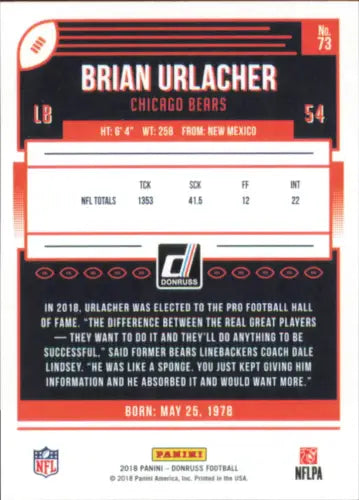 Brian Urlacher Chicago Bears NFL Football Card from 2018 Donruss #73 NM-MT condition