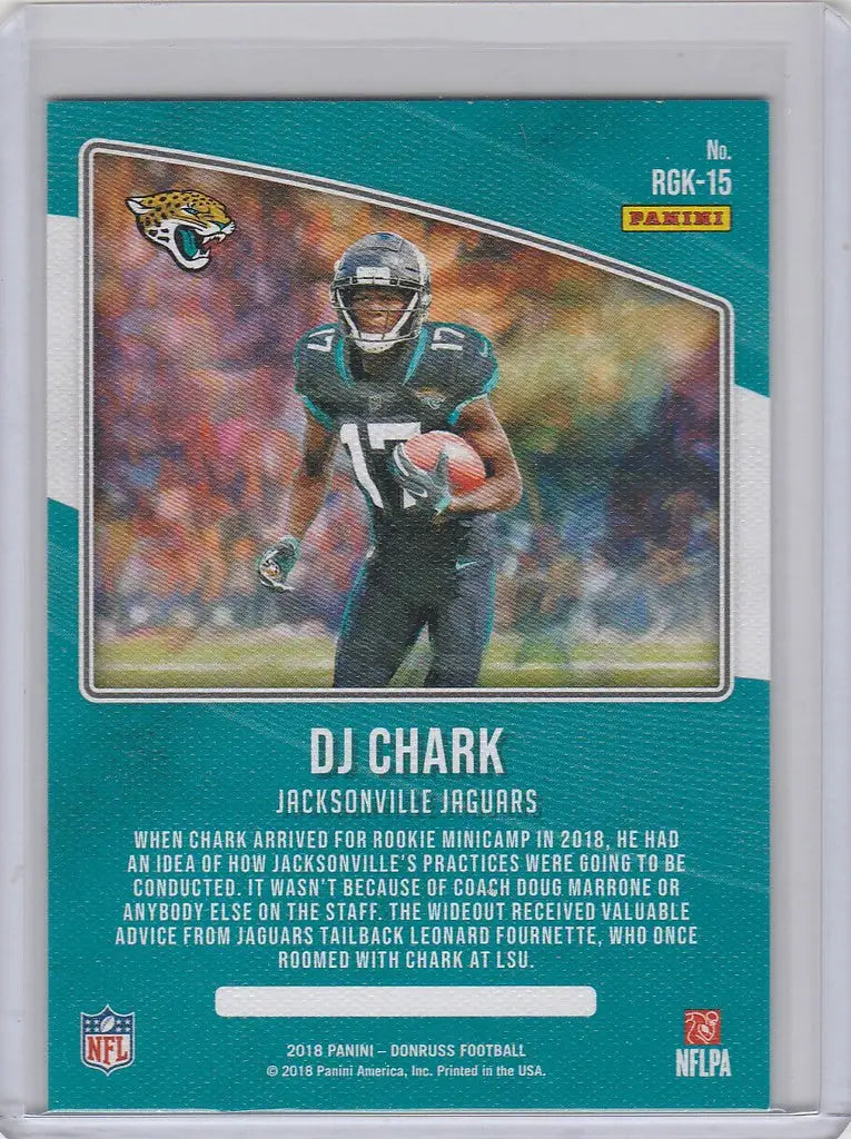 Football trading card of DJ Chark in teal uniform from Donruss Rookie Gridiron Kings