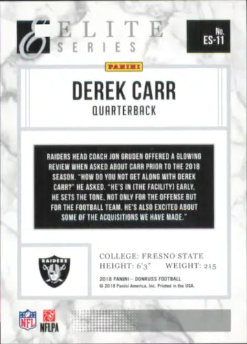 Derek Carr 2018 Donruss Elite Series #11 Oakland Raiders Football Card NM-MT